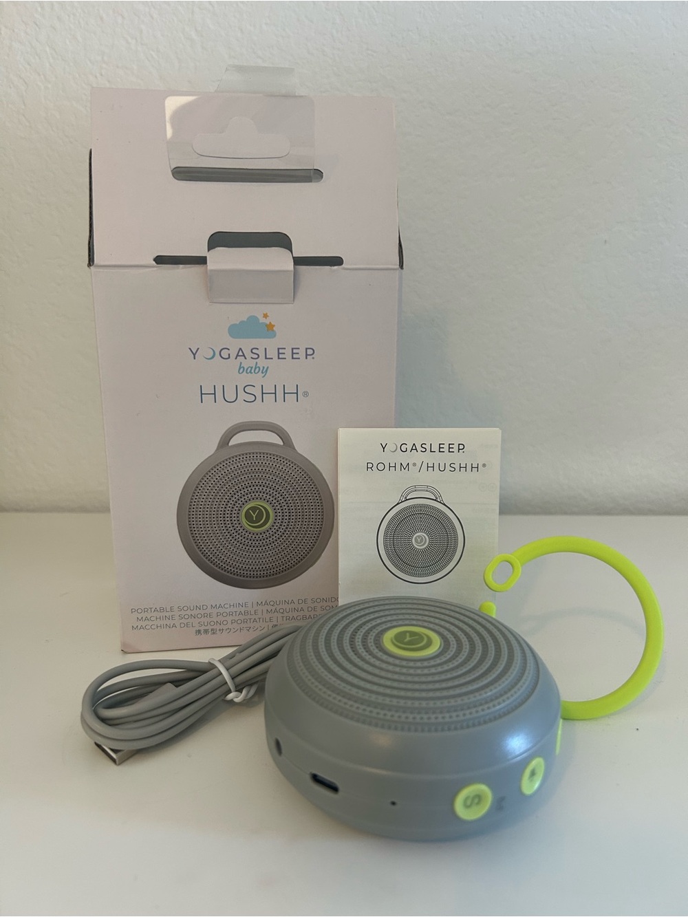 Yogasleep Hushh Baby Portable Sound Machine - Gray & Lime - NEW